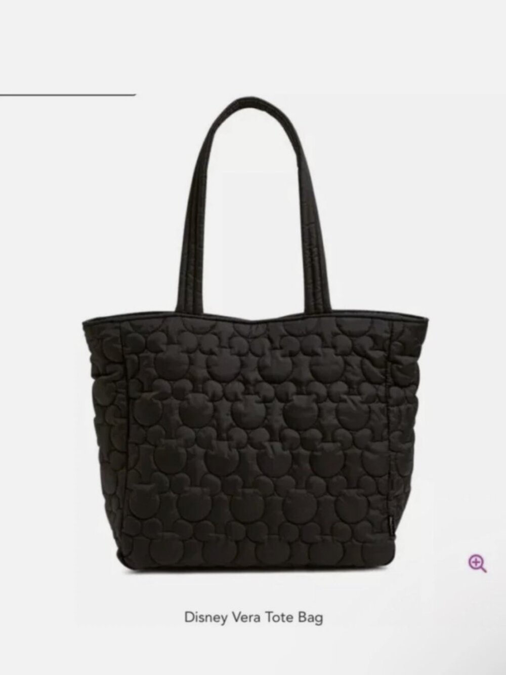 New Disney Vera Bradley Black Quilted Tote Hidden Mickey Mouse